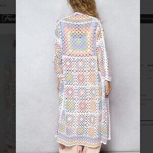 POL Boho Paset Colors Crochet Duster Cardigan Multicolored Granny Sweater